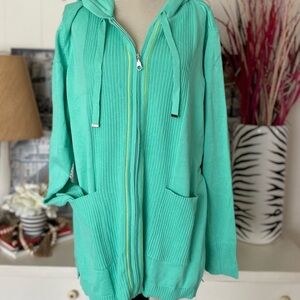 Isaac Mizrahi Live! SOHO Hooded Sweater Cardigan Jacket Spa Green Women's Lg